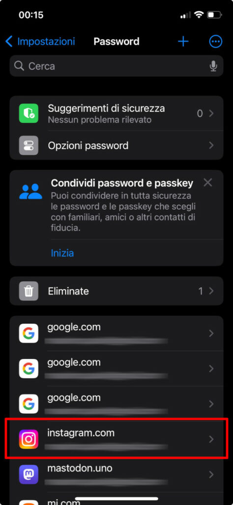Password memorizzate su iPhone