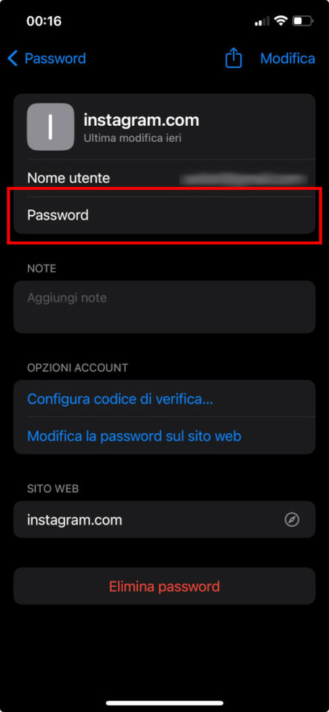 Password di Instagram